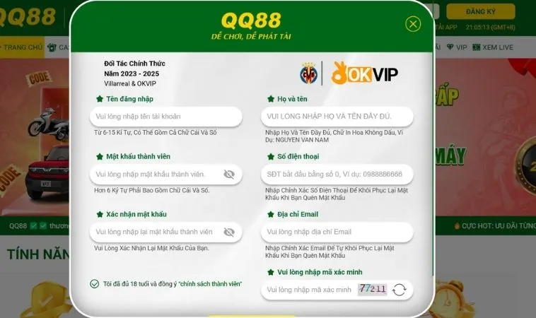 Đăng Ký QQ88 Nhanh Chóng Nhận Thưởng Hấp Dẫn Ngay Hôm Nay 2 Giao diện đăng ký QQ88