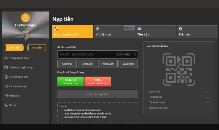 Nạp Tiền QQ88: Hướng Dẫn Nhanh, An Toàn, Siêu Tiện Lợi 2 Giao diện nạp tiền QQ88