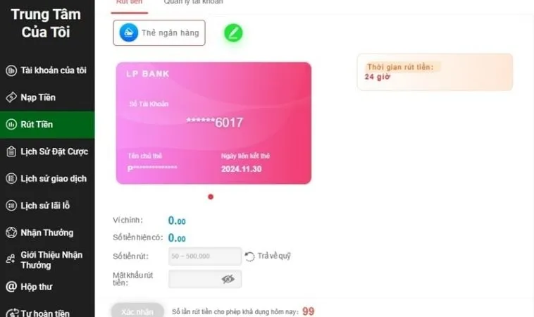 Rút Tiền QQ88: Hướng Dẫn Nhanh Gọn, Tiền Về Tay Ngay 2 Giao diện rút tiền QQ88